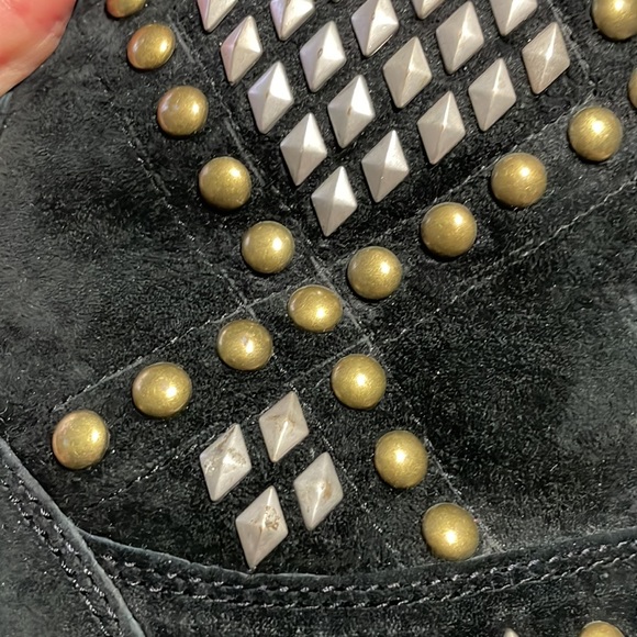 Ugg Avondale Black Suede Boots Diamond Gold and Silver Metal Studs inside zip - Picture 14 of 16